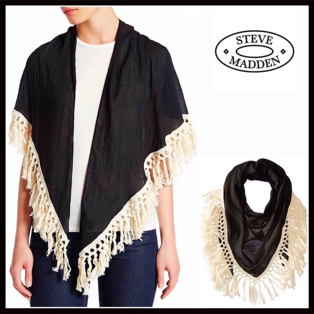 STEVE MADDEN WRAP TASSEL FRINGE COVERUP CAPE A2C - Picture 3 of 5